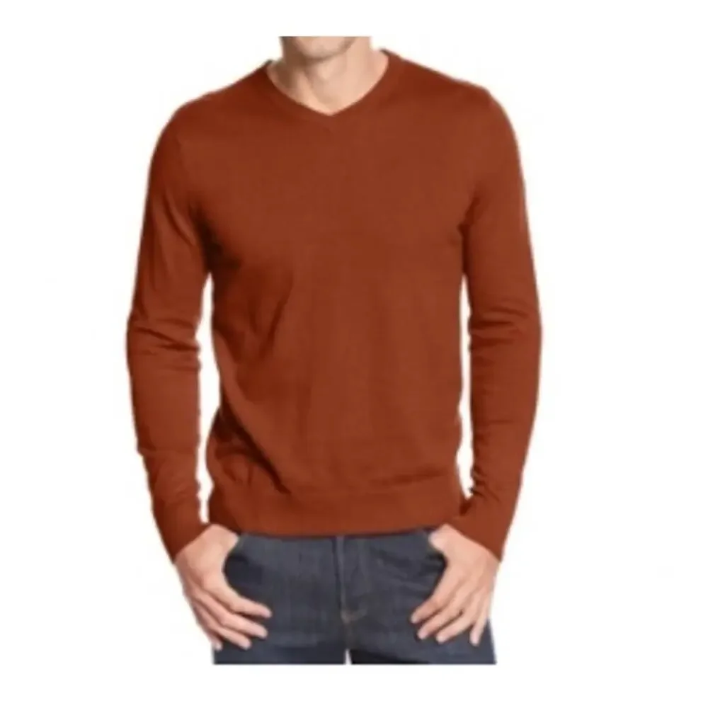 John Ashford V Neck Sweater XL Copper Casual Pullover Long Sleeves Office Ribbed